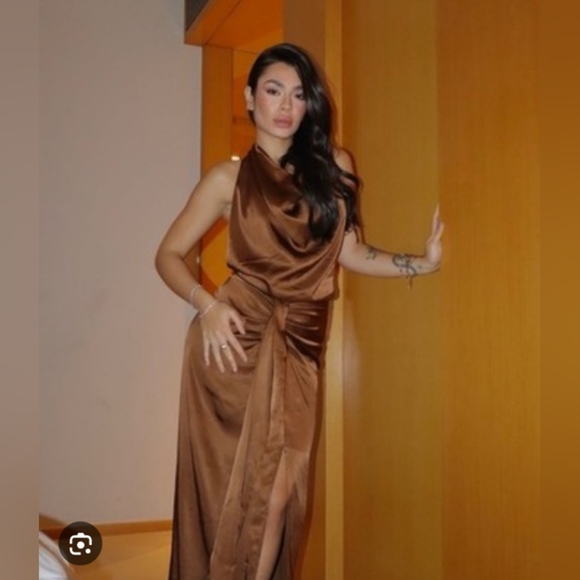 Zara Dresses & Skirts - Zara Satin Effect Halter Midi Dress